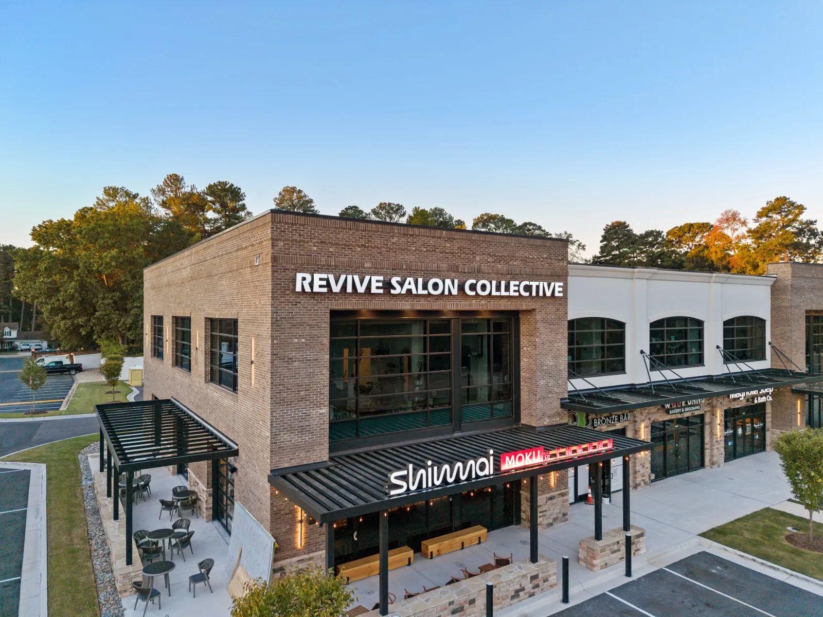 Aerial view of the Revive Salon Collective building